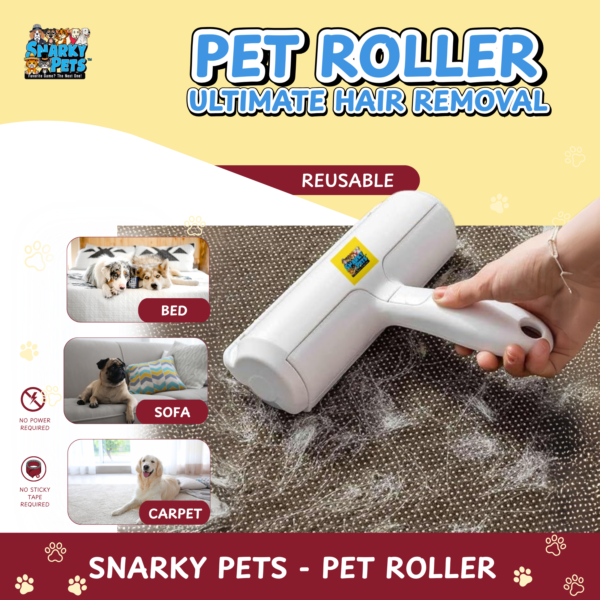 Pet Roller – The Ultimate Pet Hair Remover for Furniture, Carpets & Clothing