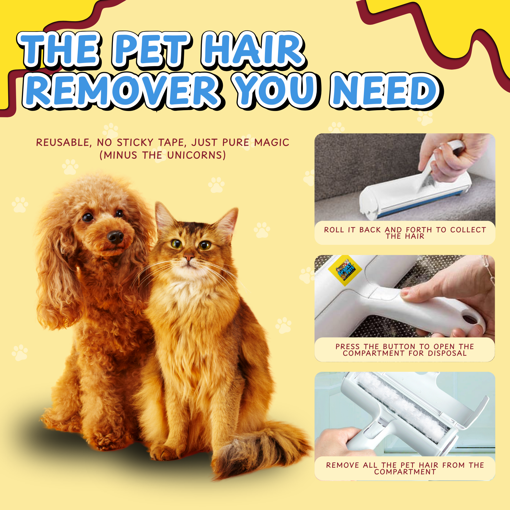 Pet Roller – The Ultimate Pet Hair Remover for Furniture, Carpets & Clothing