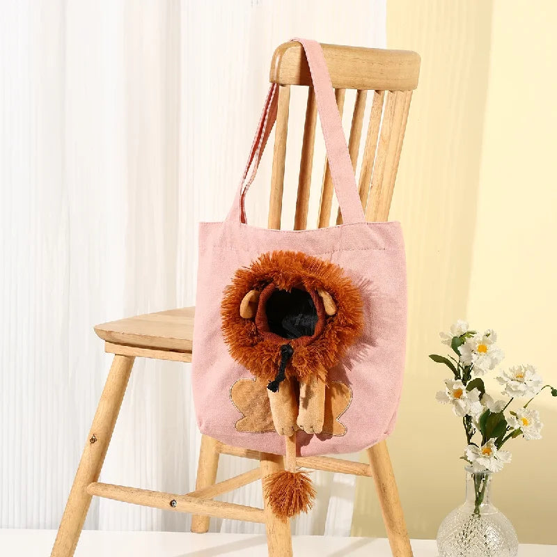 Pet Canvas Shoulder Bag Lion Shaped Cute Cat Carrier Portable Shoulder Carrying Bag Chest Cat Bag Outdoor Cat Tote