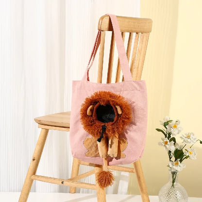 Pet Canvas Shoulder Bag Lion Shaped Cute Cat Carrier Portable Shoulder Carrying Bag Chest Cat Bag Outdoor Cat Tote
