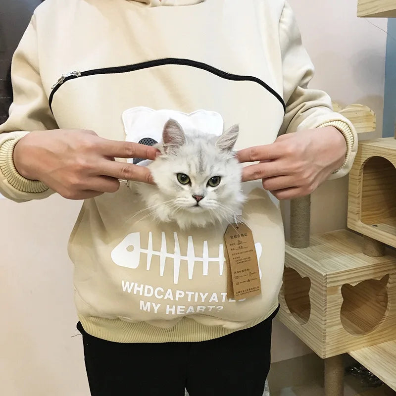 Unisex Pet Carrier Hoodie with Large Cat Pouch Pullover