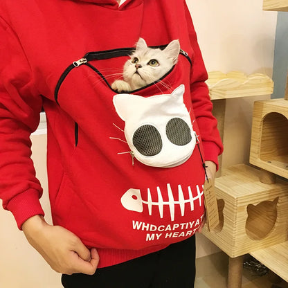 Unisex Pet Carrier Hoodie with Large Cat Pouch Pullover