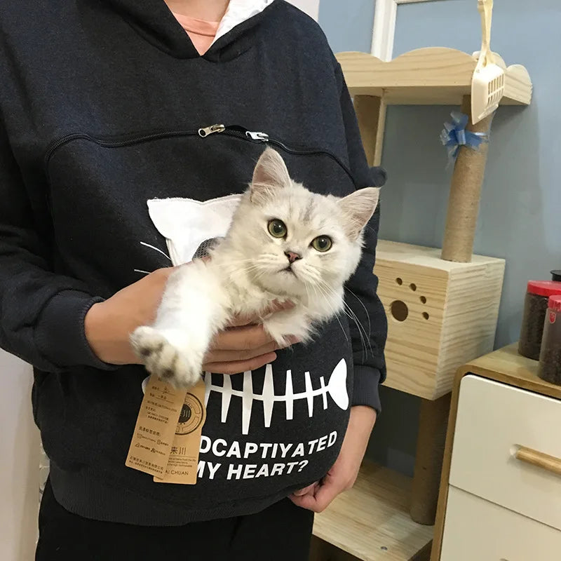 Unisex Pet Carrier Hoodie with Large Cat Pouch Pullover