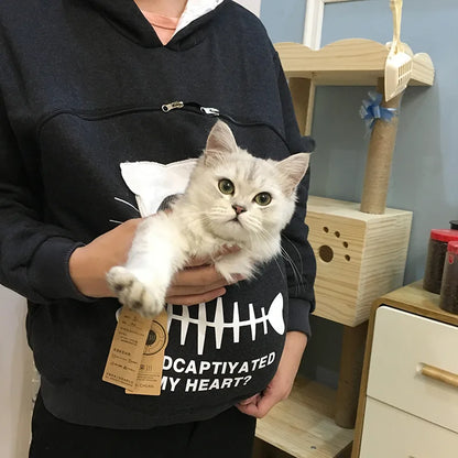 Unisex Pet Carrier Hoodie with Large Cat Pouch Pullover