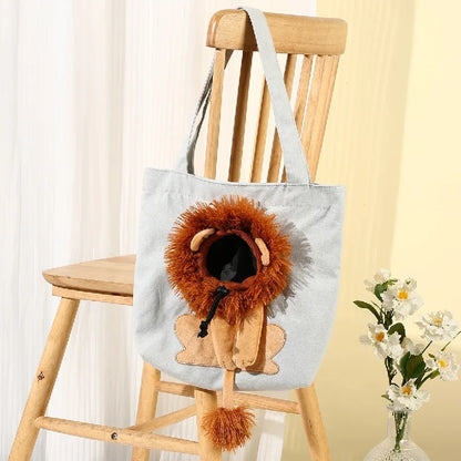 Pet Canvas Shoulder Bag Lion Shaped Cute Cat Carrier Portable Shoulder Carrying Bag Chest Cat Bag Outdoor Cat Tote