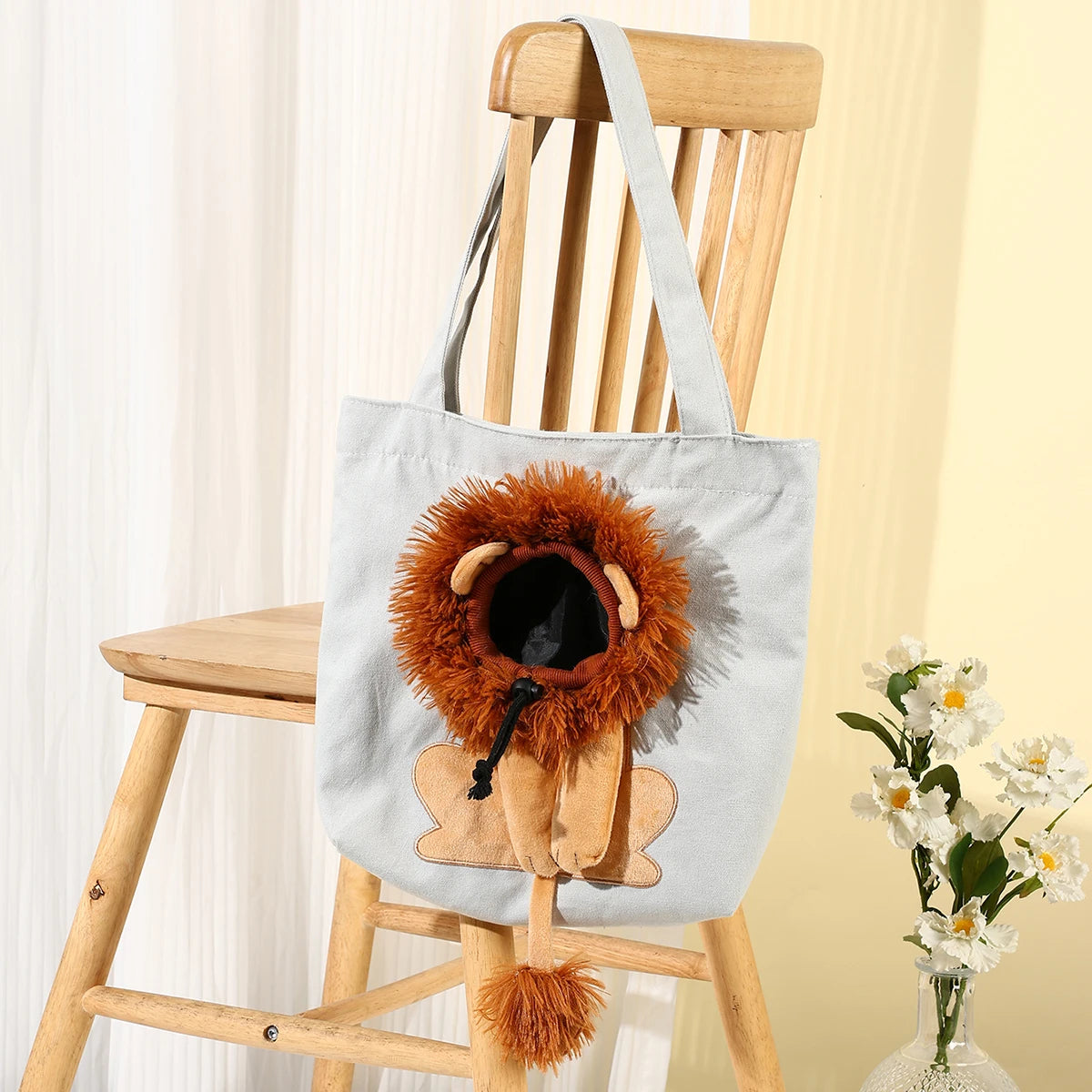 Pet Canvas Shoulder Bag Lion Shaped Cute Cat Carrier Portable Shoulder Carrying Bag Chest Cat Bag Outdoor Cat Tote