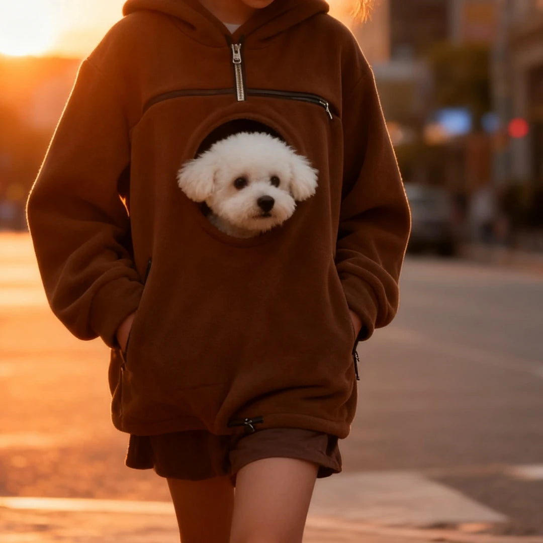 Handmade Emerald Bouclé Pet Hoodie Carrier with Pocket for Dogs and Cats