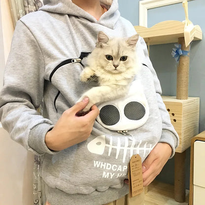 Unisex Pet Carrier Hoodie with Large Cat Pouch Pullover