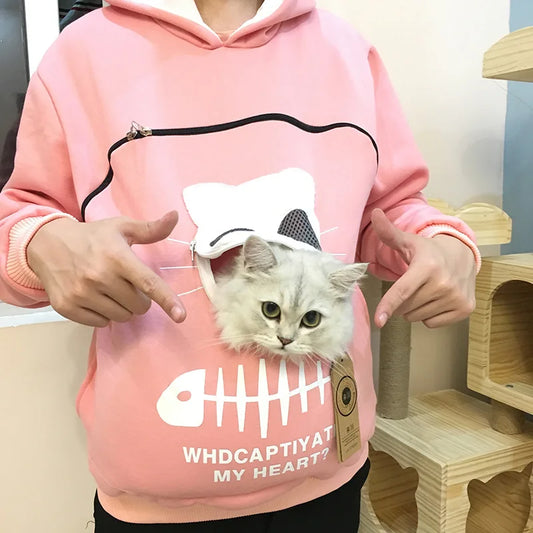 Unisex Pet Carrier Hoodie with Large Cat Pouch Pullover