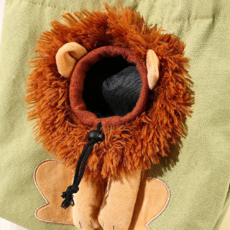 Pet Canvas Shoulder Bag Lion Shaped Cute Cat Carrier Portable Shoulder Carrying Bag Chest Cat Bag Outdoor Cat Tote