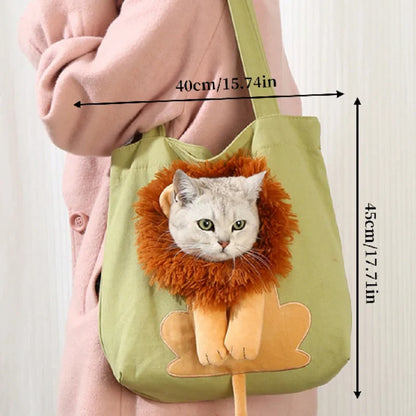 Pet Canvas Shoulder Bag Lion Shaped Cute Cat Carrier Portable Shoulder Carrying Bag Chest Cat Bag Outdoor Cat Tote