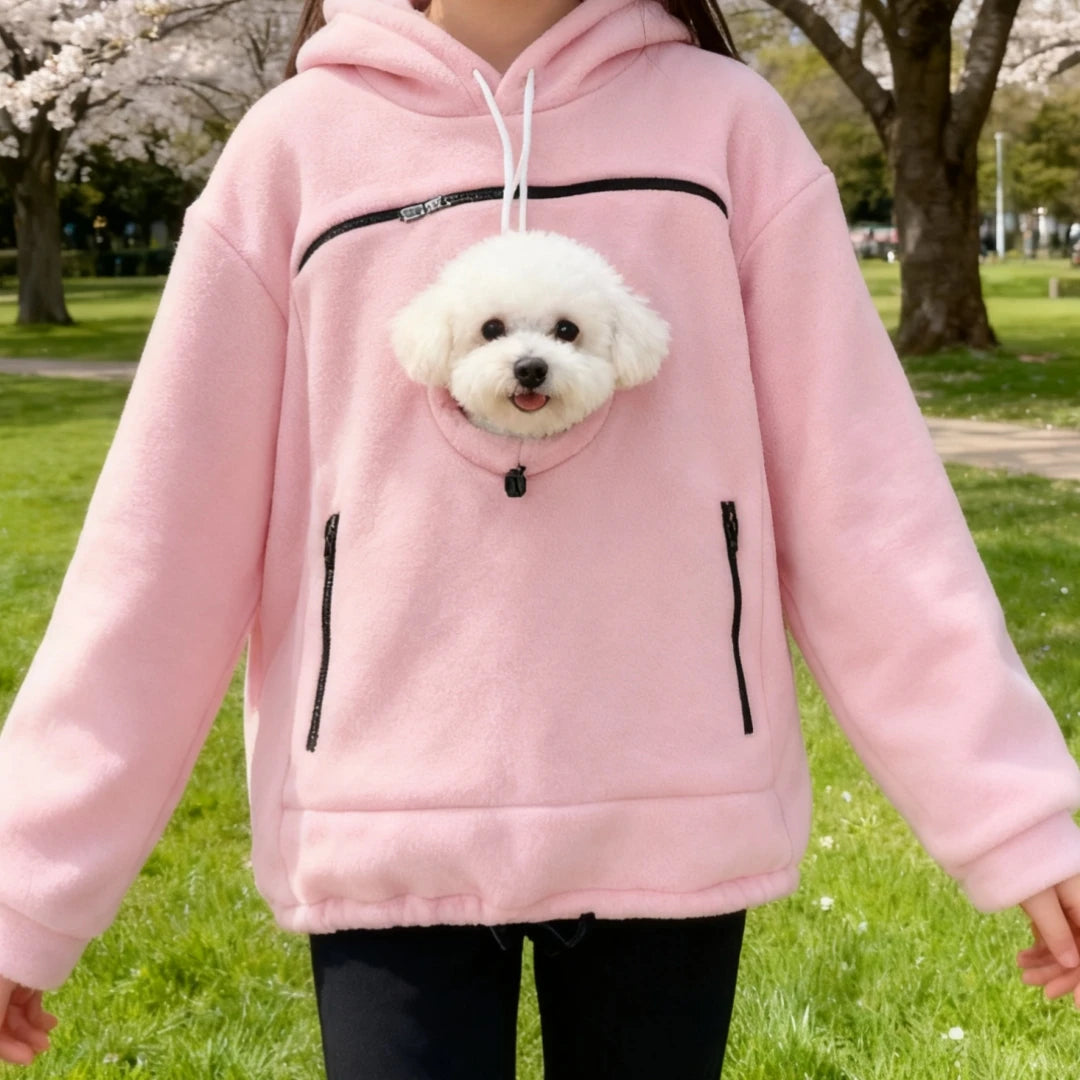 Handmade Emerald Bouclé Pet Hoodie Carrier with Pocket for Dogs and Cats