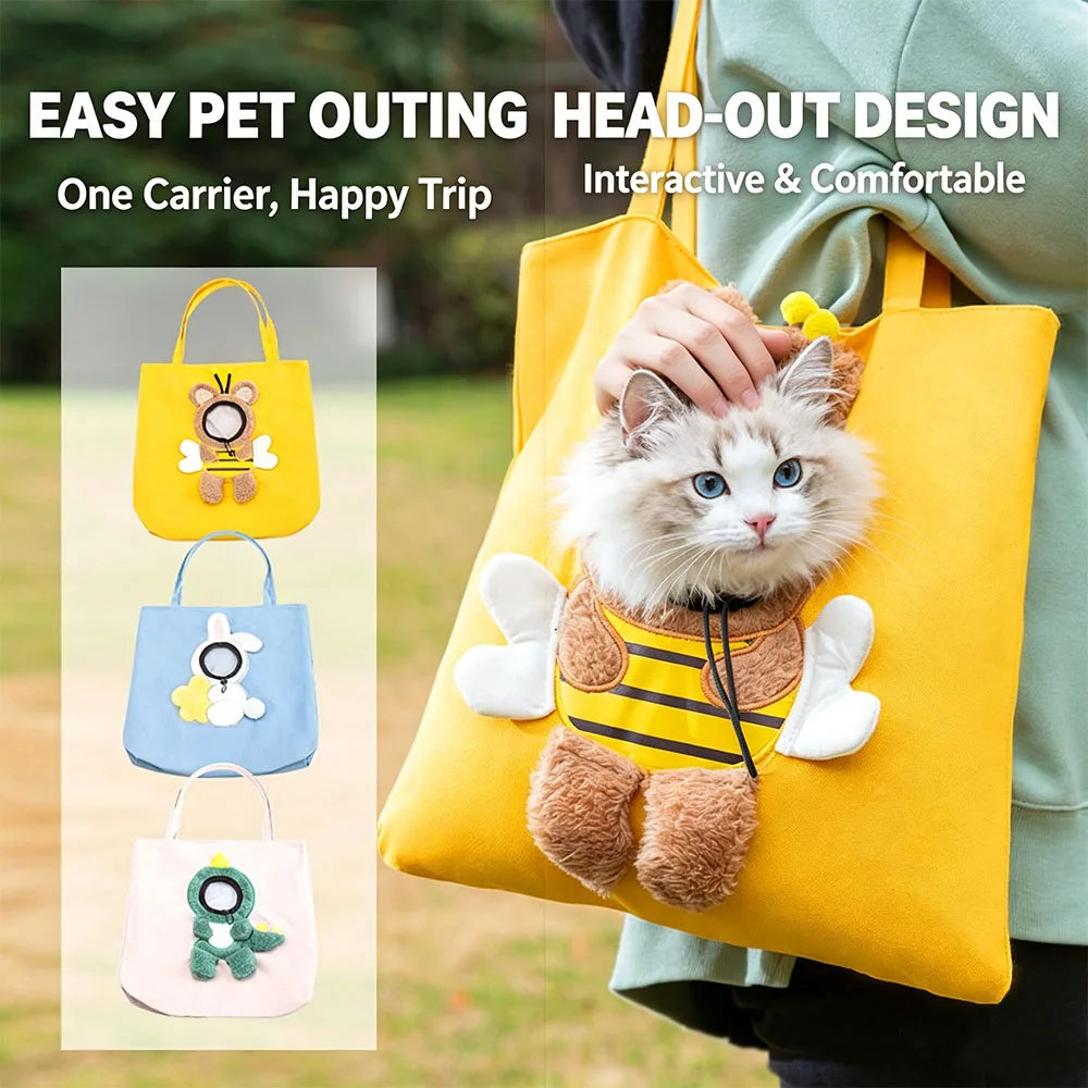 Cartoon Canvas Head-Out Pet Carrier Tote Bag