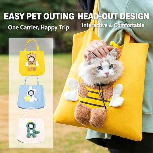 Cartoon Canvas Head-Out Pet Carrier Tote Bag