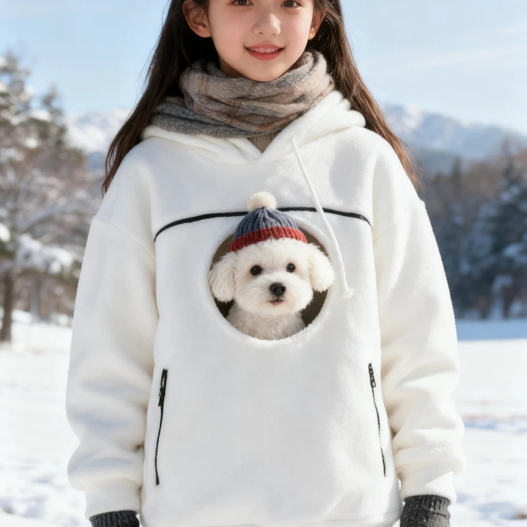Handmade Emerald Bouclé Pet Hoodie Carrier with Pocket for Dogs and Cats