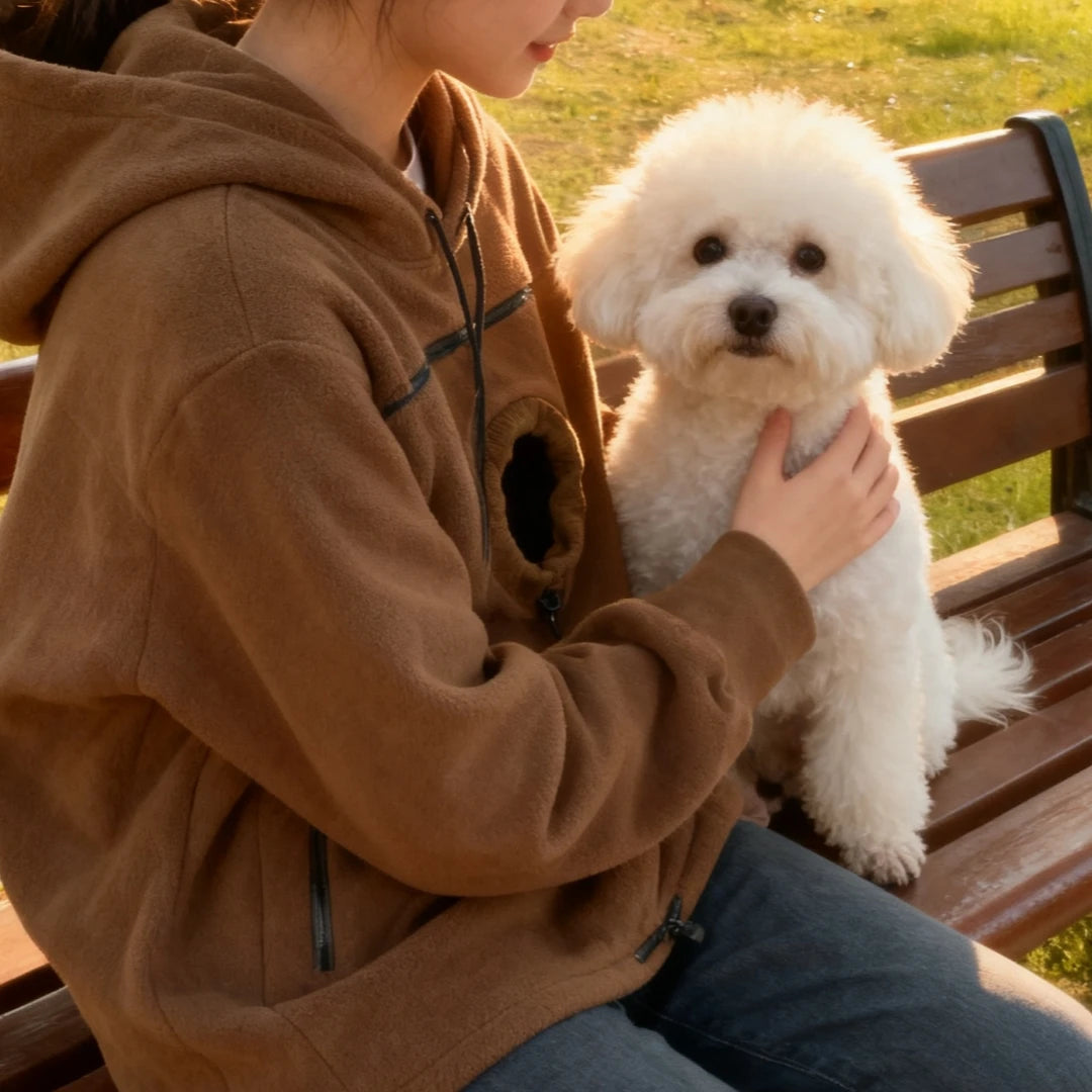Handmade Emerald Bouclé Pet Hoodie Carrier with Pocket for Dogs and Cats